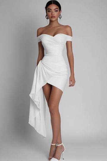 Chic Off The Shoulder Little White Dress with Sash